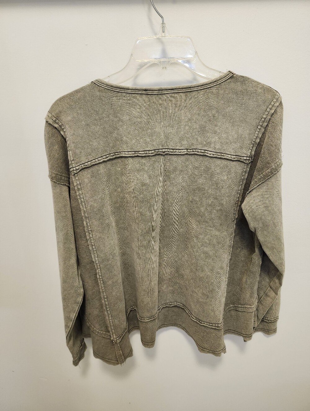 Easel Mineral Washed Olive Green Oversized Crewneck Sweatshirt - Picture 4 of 5